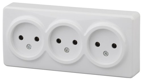 Розетка без заземления накладная Эра Эксперт 3-м. белый картинка